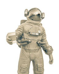 astronaut is holding a coffee cup
