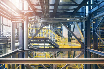 Industrial infrastructure in a waste incineration plant. - obrazy, fototapety, plakaty