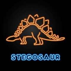 stegosaur neon sign, modern glowing banner design, colorful modern design trends on black background. Vector illustration. © Oleh