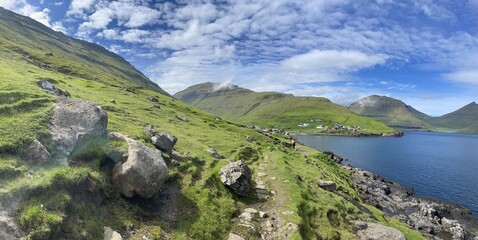 landscape with lake and mountains, Faroe Islands 