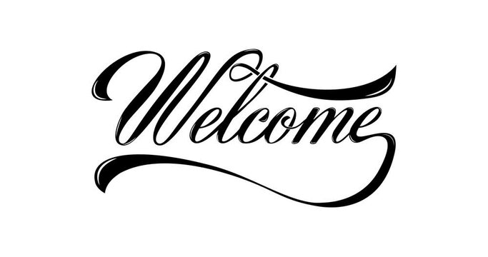 Animated welcome text in black and white color on the white and black background alpha channel. Footage motion graphic