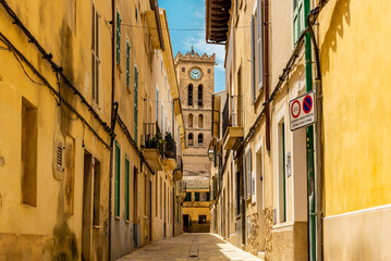 Streets and old architecture of Polensa city, Mallorca island