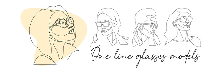 Stylish one line woman or man in sunglasses. Fashionable typography girl in minimalist style. Beauty sign. Attractive fashion model. Summer fashion