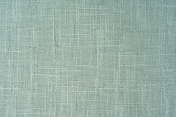 mint green fabric texture background, pattern. Abstract design background of linen sack textile canvas burlap cloth. Close-up, mock up, top view