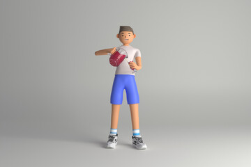 Casual brunette man pouring juice into glass. summer concept. 3d rendering