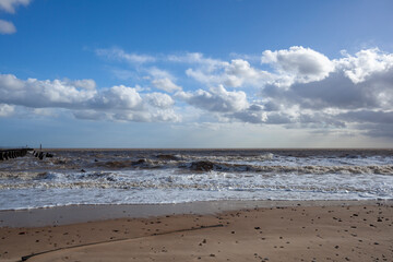 Stormy seas at Walberswick Beach, Suffolk, England, United Kingdom
