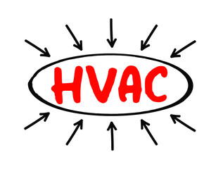 HVAC - Heating, Ventilation, and Air Conditioning acronym text with arrows, concept background - obrazy, fototapety, plakaty