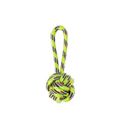 green textile ball on a rope. 