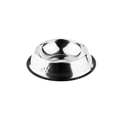 silver iron bowl for dogs and cats. photo on a white background. for advertising and banners