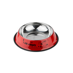 silver iron bowl for dogs and cats. red iron bowl for dogs and cats. photo on a white background. for advertising and banners