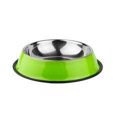 green iron bowl for dogs and cats. photo on a white background. for advertising and banners
