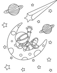 cute astronaut on the half-moon illustration