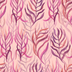 watercolor twigs with leaves of different colors on a colored  background vector seamless pattern