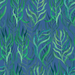 watercolor twigs with leaves of different colors on a colored  background vector seamless pattern