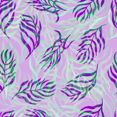 watercolor twigs with leaves of different colors on a colored  background seamless pattern