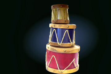 Obraz na płótnie Canvas Set of Old Toy Wooden Drums for Children