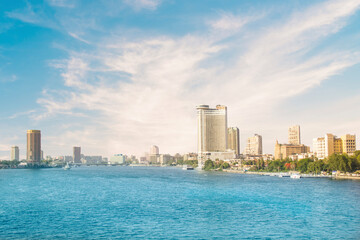 Obraz premium Beautiful view of the Nile embankment in the center of Cairo, Egypt