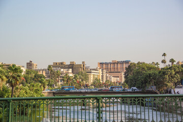 Fototapeta na wymiar CAIRO, EGYPT - DECEMBER 29, 2021: Beautiful view of the Nile embankment in the center of Cairo, Egypt