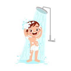little kid take a shower and wash body