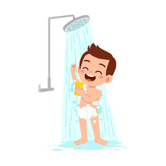little kid take a shower and wash body