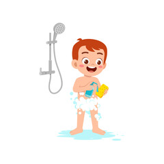 little kid take a shower and wash body