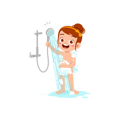 little kid take a shower and wash body