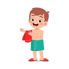 little kid dry body with towel after bath