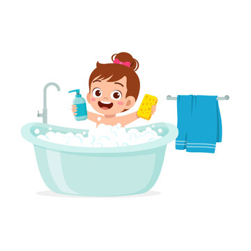 little kid take a bath in the bathtub