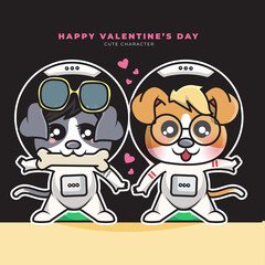 Cute cartoon character of couples astronaut dog