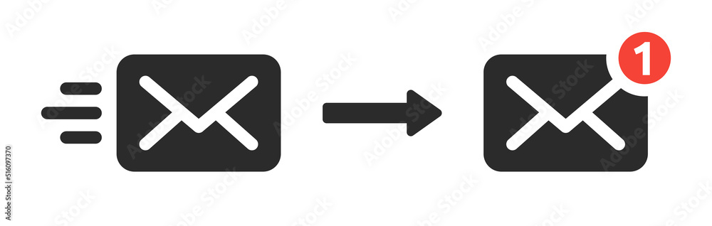 Poster Send email icon and receive new notification on envelope symbol illustration.