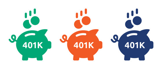 401k retirement savings money and investing plan symbol with piggy bank vector icon - obrazy, fototapety, plakaty