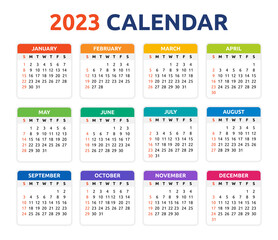 2023 calendar vector design schedule template, colorful, simple and clean design isolated on White Background.