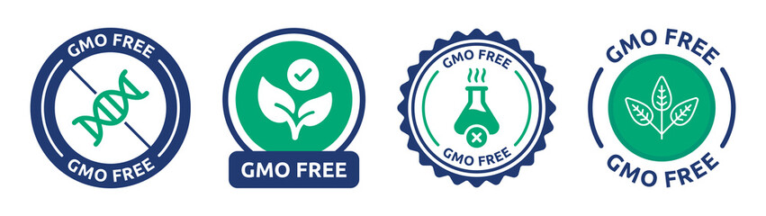 GMO free badge icon vector illustration. Certified non-GMO natural product with plant symbol. - obrazy, fototapety, plakaty