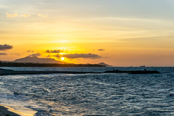Sunset at Playa dorada in Puerto Plata - Dominican Republic, Beautiful Tropical Beach - July 2, 2022.