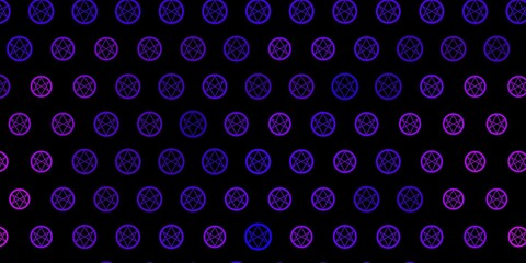 Dark Pink vector background with occult symbols.