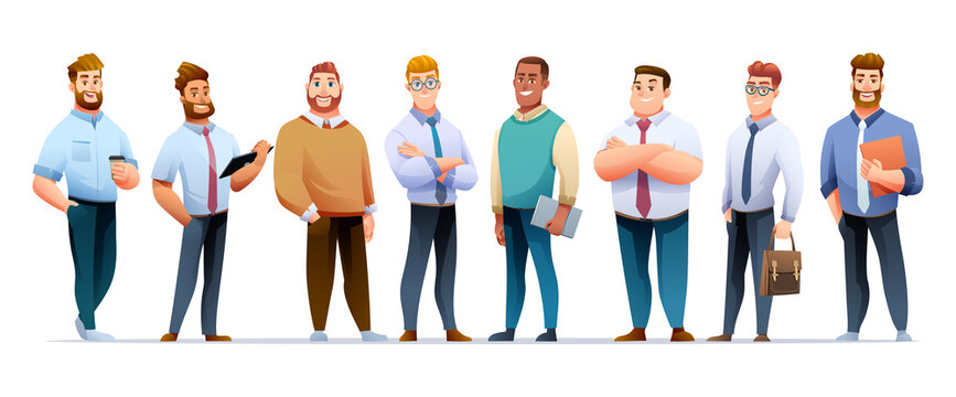 Set of businessmen team cartoon character