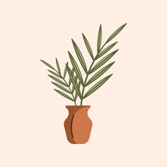 Plant abstract aesthetic with pot, vase, Urban plant, pottery plant, boho style plant color vector plants illustration