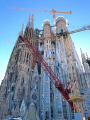 Naklejka premium [Spain] Nativity Facade of Sagrada Familia Cathedral with blue sky (Barcelona)