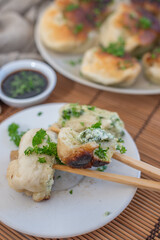 italian home made wild garlic pasta on a table