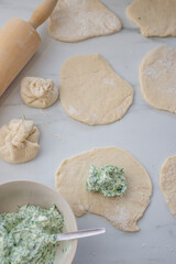 italian home made wild garlic pasta on a table