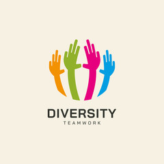 Teamwork diversity vector icon illustration with hand concept logo design