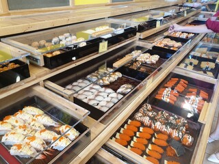 Japanese food in set different types of sushi