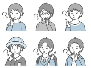 疑問に思う少年の斜め向き上半身セット