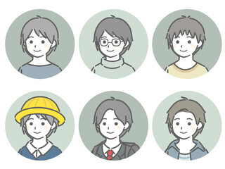 少年の斜め向き丸アイコンセット