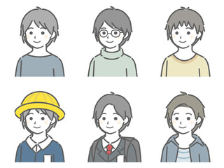 少年の斜め向き上半身セット