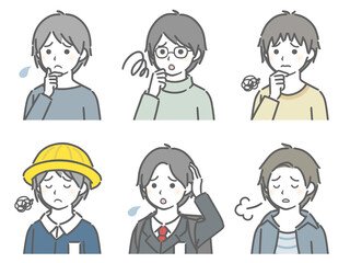 困る少年の斜め向き上半身セット