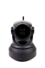 Black IP Camera isolated on white background. CCTV security camera for home or office.