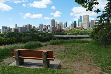 Relaxing park view of downtown Edmonton, Alberta, Canada, during summer.
