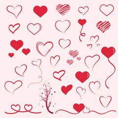 Set of Heart valentine Shapes icon illustration  Red Heart