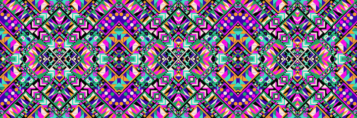 Ethnic carpet with geometric mosaic aztec style stripes on tile. majolica Antique interior,modern rugs,geographic print on kente clot textile.Tribal vector ornament seamless african pattern.multicolor